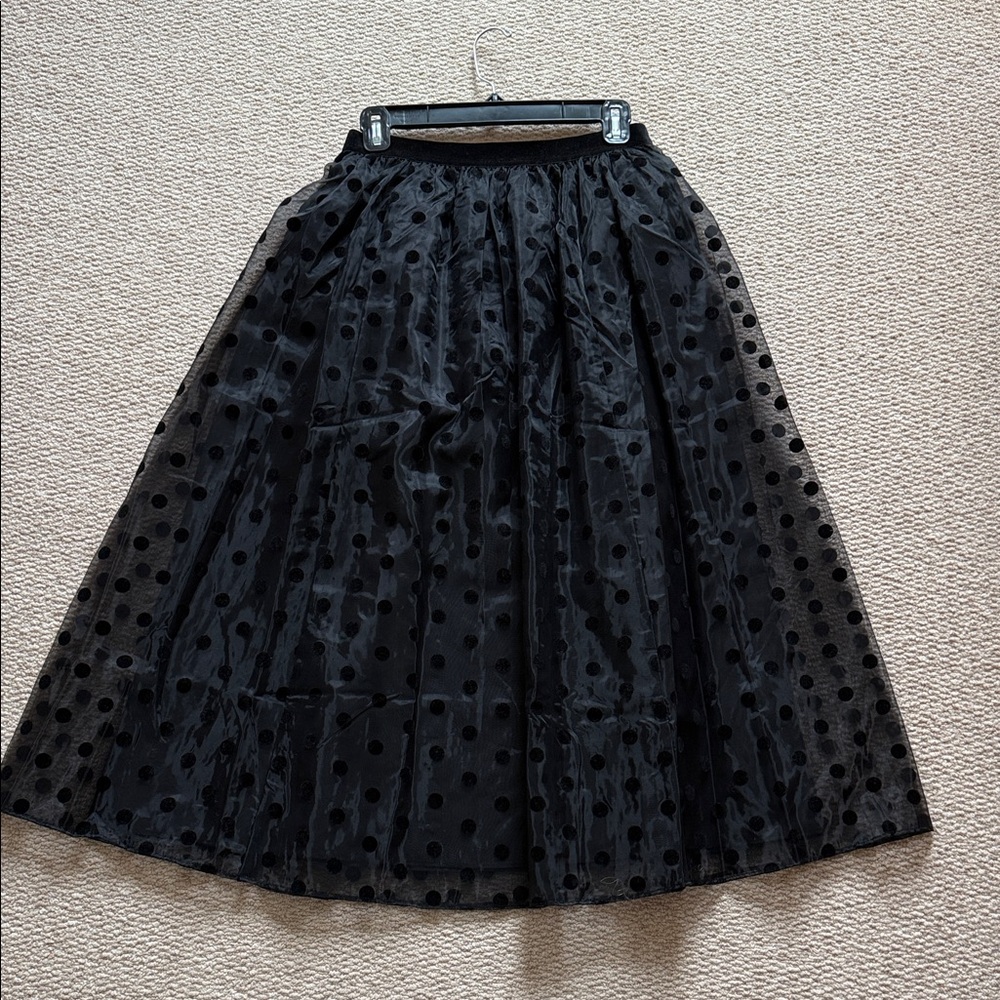 NWT J Crew Factory Elegant Black Tulle & Velvet Polka Dot Pull On Skirt Sz XS